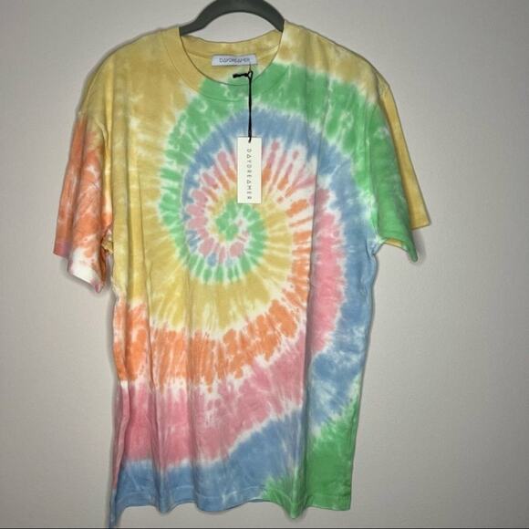 Daydreamer tie dye weekend tee top in faded neon Loungewear size small - Picture 5 of 7